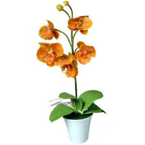Umělá Orchidej v květináči oranžová, 35 cm