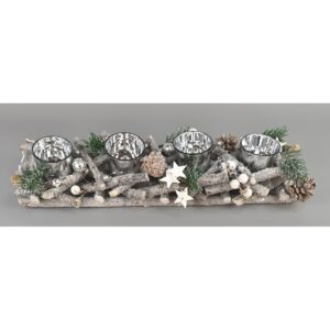 Adventní ratanový svícen Invierno šedá, 42 x 14 cm