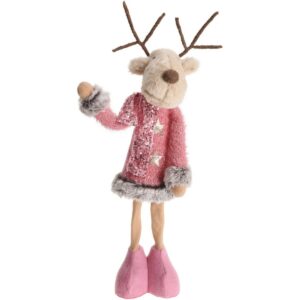 Vánoční textilní dekorace Pink Reindeer Girl, 60 cm