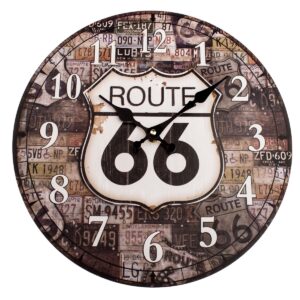 Dřevěné nástěnné hodiny Route 66, pr. 34 cm