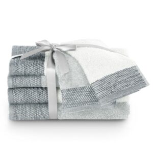 AmeliaHome Sada ručníků a osušek Aria bílá/stříbrná, 2 ks 30 x 50 cm, 2 ks 50 x 90 cm, 2 ks 70 x 140 cm