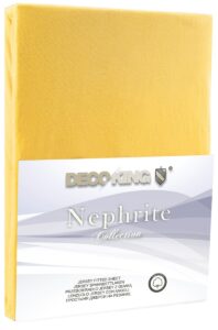 Bavlněné jersey prostěradlo s gumou DecoKing Nephrite žluté, velikost 140-160x200+30