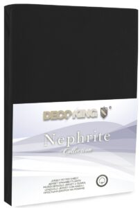 Bavlněné jersey prostěradlo s gumou DecoKing Nephrite černé, velikost 220-240x220+30