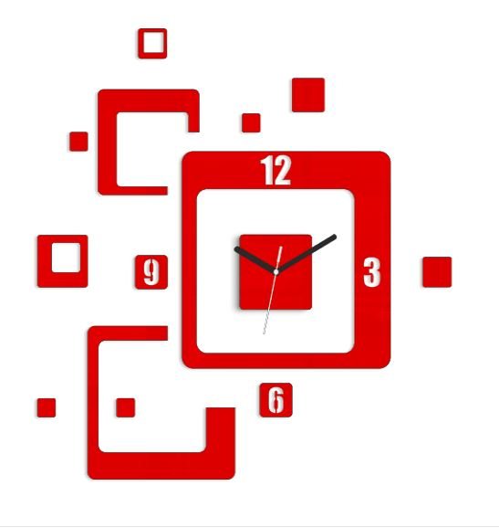 ModernClock 3D nalepovací hodiny Trio Quadrat červené