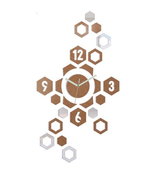 ModernClock 3D nalepovací hodiny Hexagon měděné
